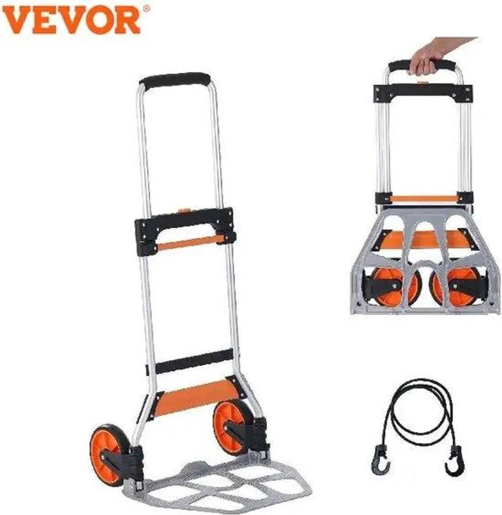 Chariot pliable télescopique 80 kg avec corde de fixation de sécurité
