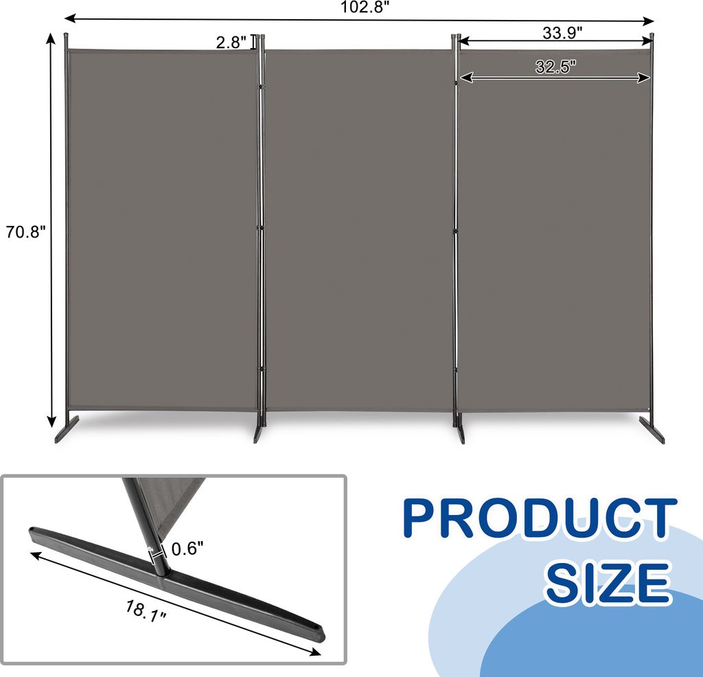 FCH Paravent 3 teilig, Trennwand faltbar 260 x 180cm mit Produktbild 2