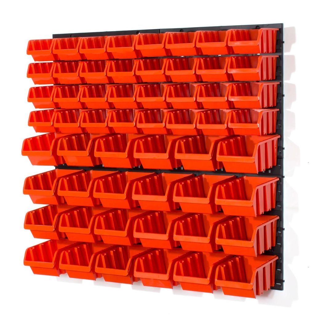 56 Stapelboxen mit Wandregal 80 x 80 cm | lager wandplatten lagerregal