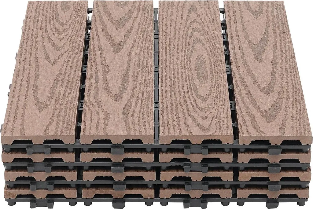 Piastrelle per terrazze in WPC - Piastrelle a incastro - 30x30 cm - Spessore 20 mm - Set da 22 pezzi - Marrone caffè