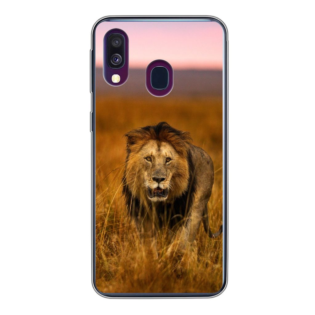 MuchoWow Handyhülle Schutzhülle Hülle für Samsung Galaxy A40 Löwe - Savanne - Gras Silikon Softcase Handy Hülle - Handy-Tasche