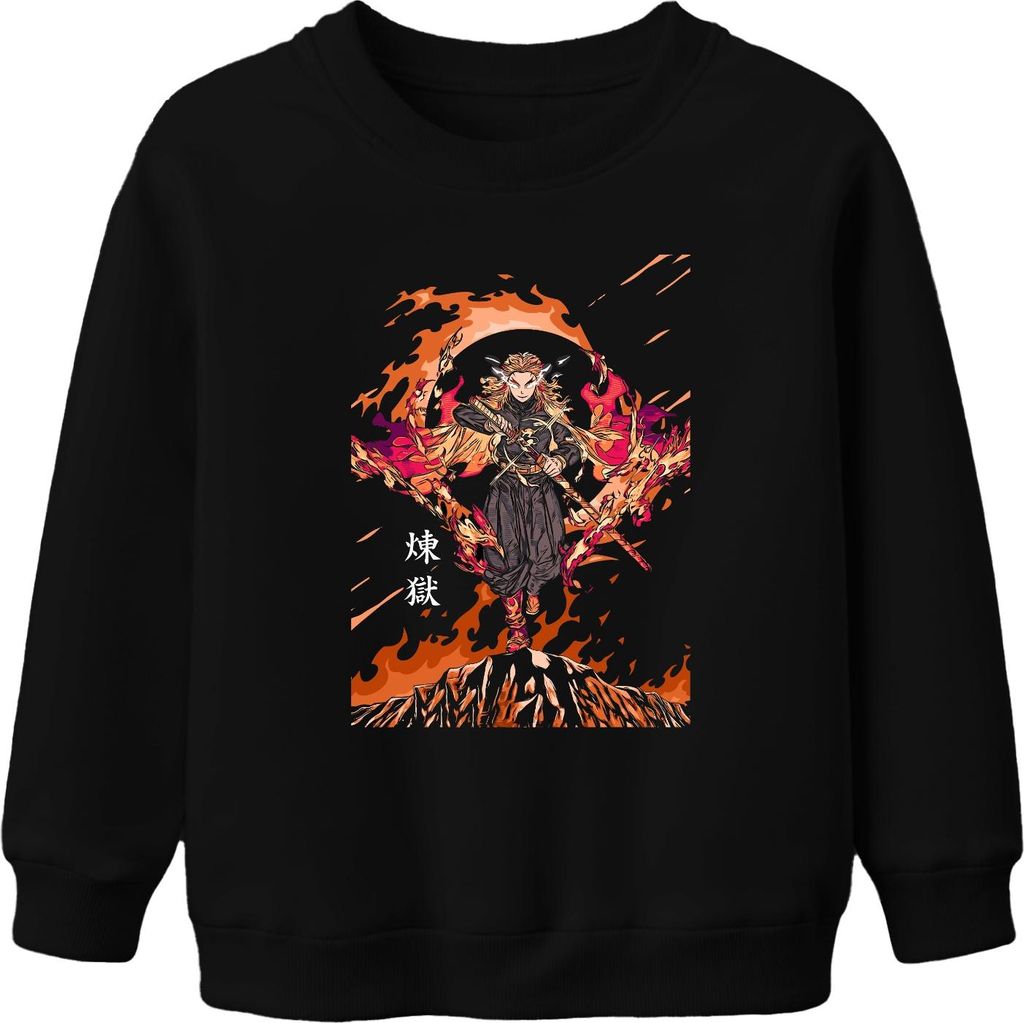 煉獄 Rengoku Hashira Anime Schwert Feuer Geschenk Sammler Uni Kinder Sweatshirt Pullover, Schwarz, 128