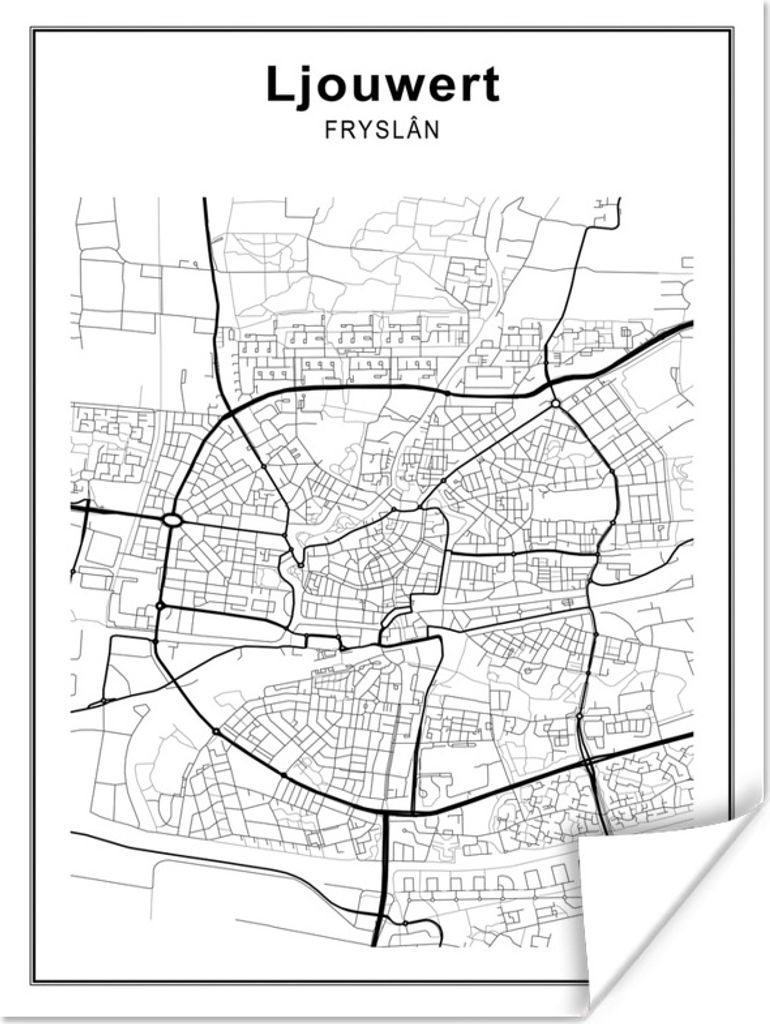 MuchoWow Poster Stadtplan - Ljouwert - Fryslân 30x40 cm - Wandplakat - Poster Kinderzimmer