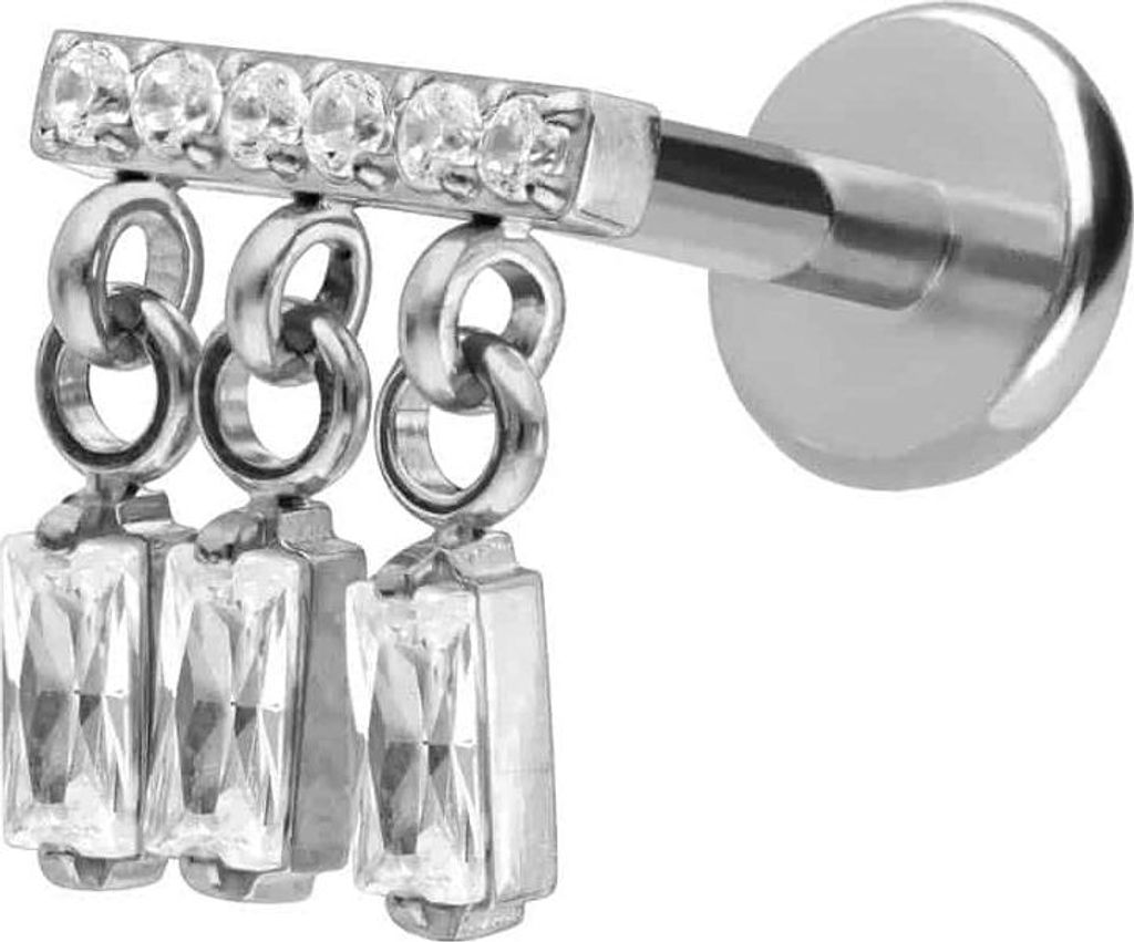 Ohrpiercing, Nasenpiercing Titan Labret mit Push Fit WINDSPIEL Silber Stablänge: 8mm | Stabstärke: 1mm