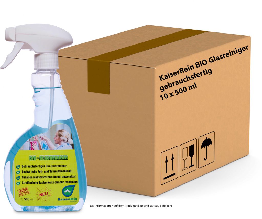KaiserRein Glasreiniger Set 10 x 500 ml = 5 L besser als im Kanister Fensterreiniger Spray für Auto, Haushalt Oberflächen