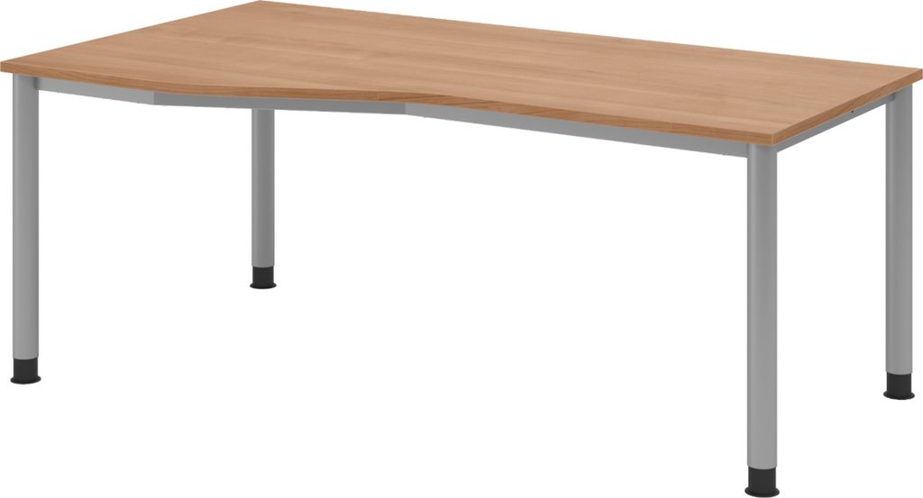 bümö Schreibtisch Serie-H - Gestell: Silber, Nachbildung: Nussbaum, Größe: 180 x 100 cm