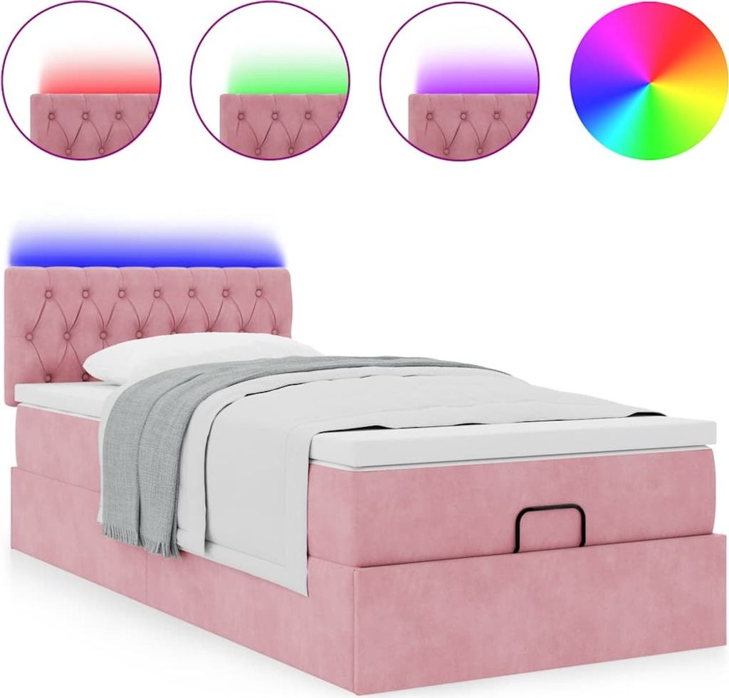 "Winteraktion" Ottoman-Bett mit Matratze & LEDs Rosa 100x200 cm Samt - Klassische Betten CC12128