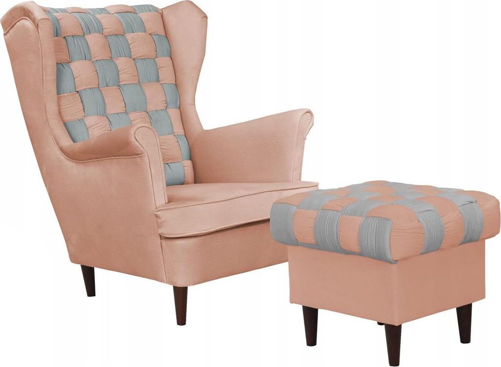 Family Meble Ohrensessel mit Hocker Carol Duo Relaxsessel Skandinavisch Bequemer Sessel Loungesessel Fernsehsessel Wohnzimmer Schlafzimmer (MON 61/85)