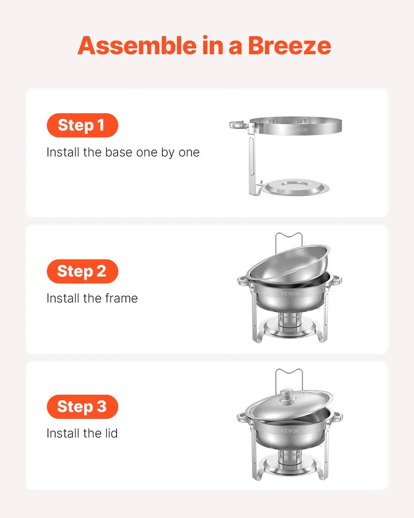 Chauffe-plat Chafing Dish inox - Set de 2 buffets avec support et couvercle