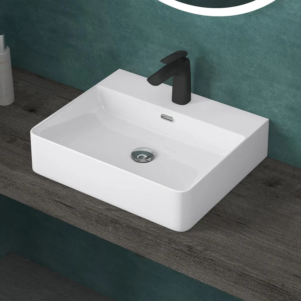 Lavabo Appoggio Moderno 50 cm Bianco Lucido Meissen201 doporro