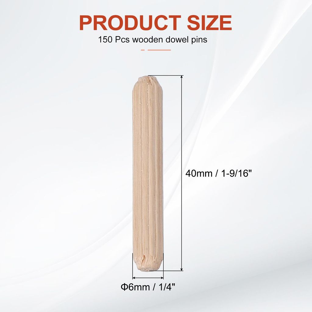 150 Stš¹ck 6 x 40mm Holzdš¹bel Set, Holzrillendš¹bel Riffelholzdš¹bel Holzstifte Dš¹bel Set Gerillte Holzš¹belstifte Dš¹bel Holz mit ...