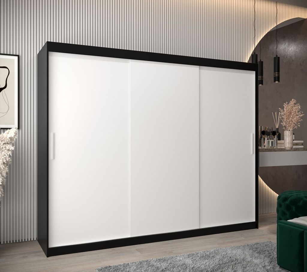 Schwebetürenschrank mit einer Breite von 250 cm TIMEA – Schwarz/Weiß