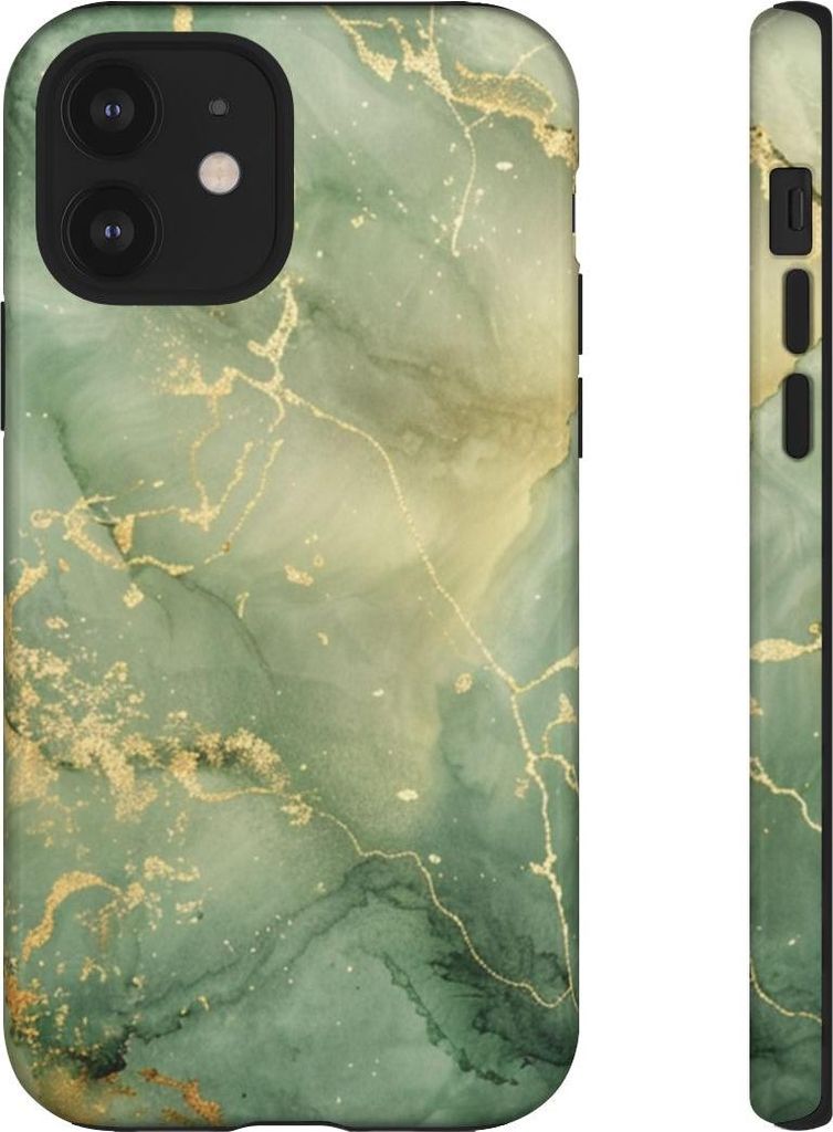 Grüne Marmoroptik mit goldenen Akzenten – Hülle Kompatibel mit iPhone 12