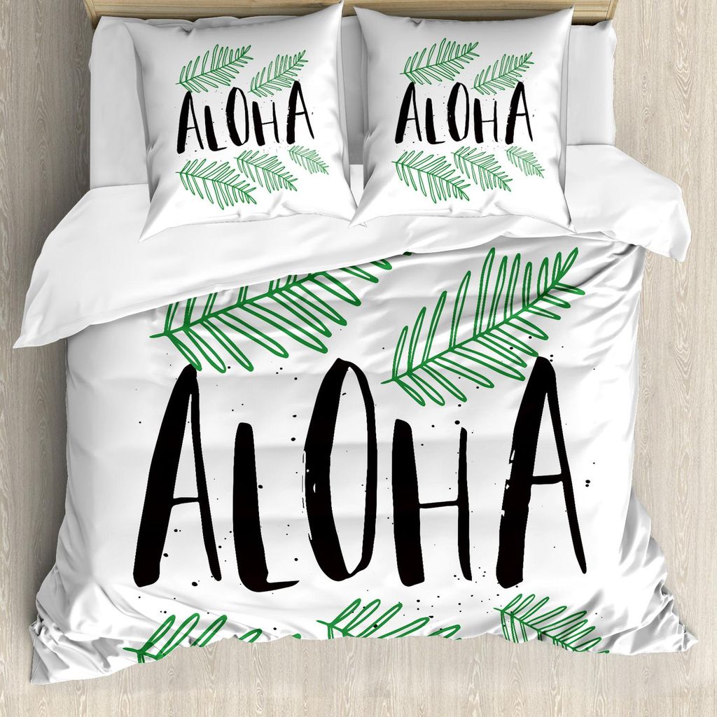 ABAKUHAUS Aloha Bettbezug Set, Hübscher Sommer-Muster von Inky Text und Tropic Blätter Oceanic Beachy, 155 x 220 cm + 80 x 80 cm, Charcoal Grau G...