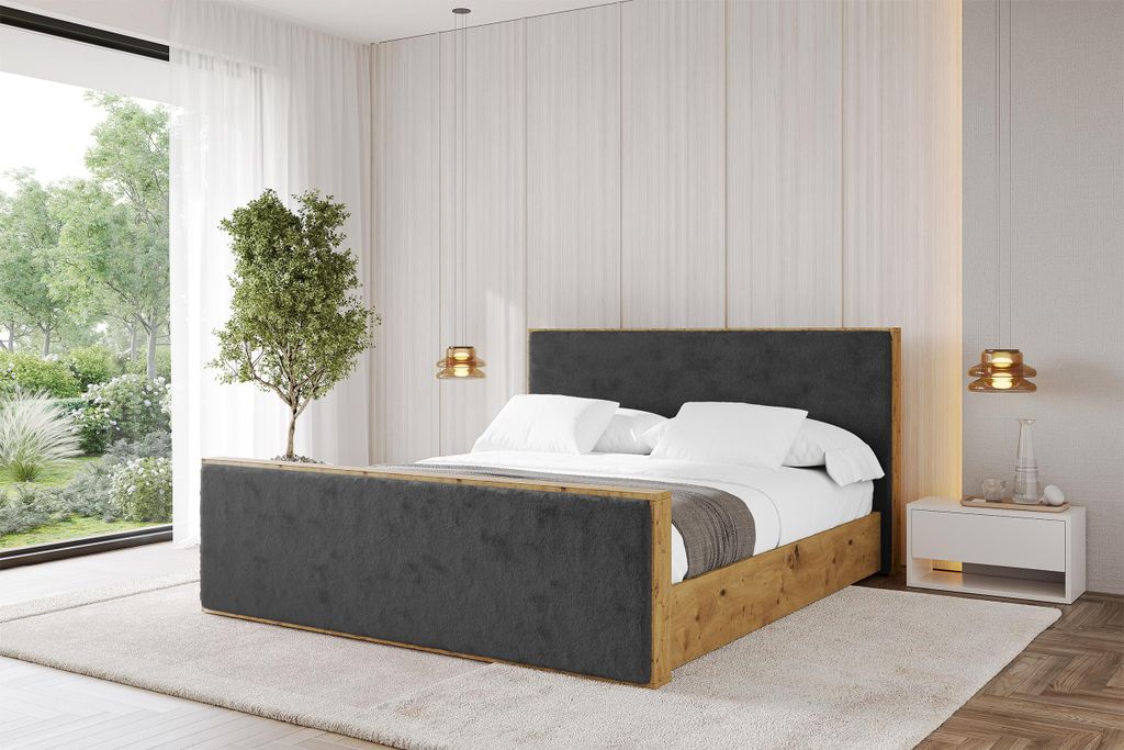 ALTDECOR Polsterbett mit Bettkasten -ENZO9-Z 120x200 Dunkelgrau, Lattenrost, Boxbett mit Kopfteil, Doppelbett mit Stauraum ohne Matratze