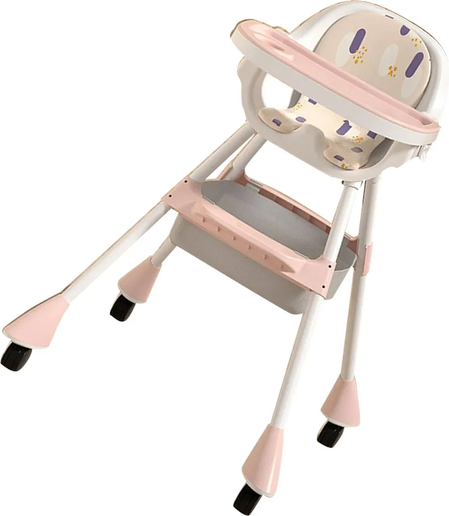 Chaise haute de repas pour bébé modulable et facile à ranger rose
