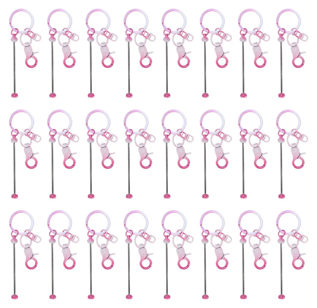 Lot de 24 Supports de Porte-clés Personnalisables Rose pour Perles