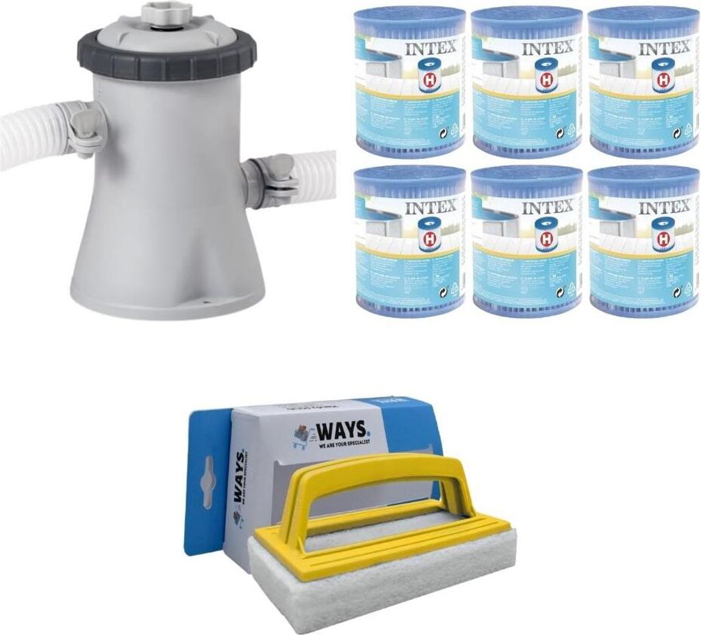 WAYS - Poolpflege - Filterpumpe 1250 L/u & 6 Filter Typ H & WAYS Scheuerbürste