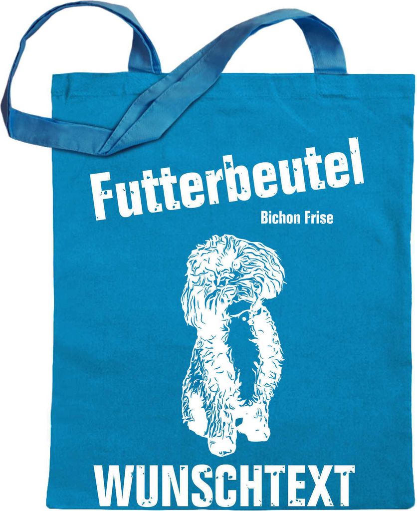 Kiwistar Futterbeutel - Bichon Frisé - Einkaufsbeutel Wunschtext mit Motiv Hund - Jutebeutel bedruckt - Tragetasche Stoffbeutel Umhängetasche Lan...