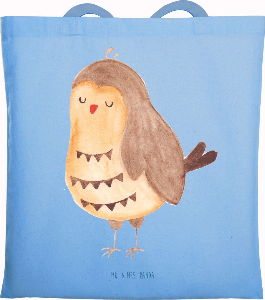 Mr. & Mrs. Panda Tote Bag Eule Zufrieden - Sky Blue - Geschenk, Schultasche, Hochzeitstag, Owl, Laptoptasche, glücklich, Beutel, festivaltasche, J...