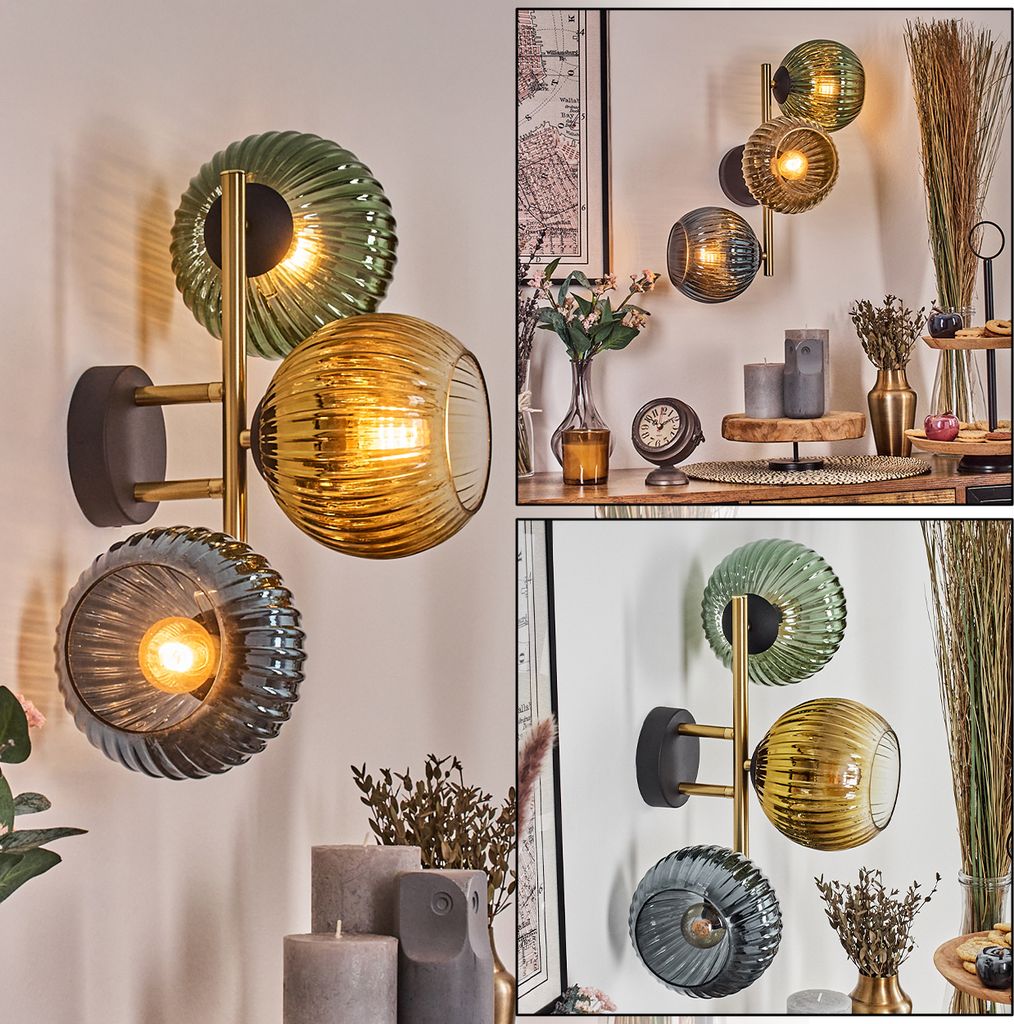 Cesaro Wandlampe aus Metall/Glas in Schwarz/Gold-/Kupferfarben