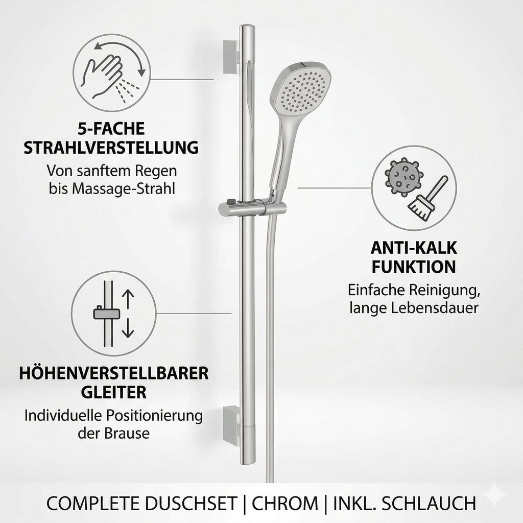 Brausenset Dusch Set Duscharmatur Brause Garnitur Duschkopf Handbrause Duschstange Bad