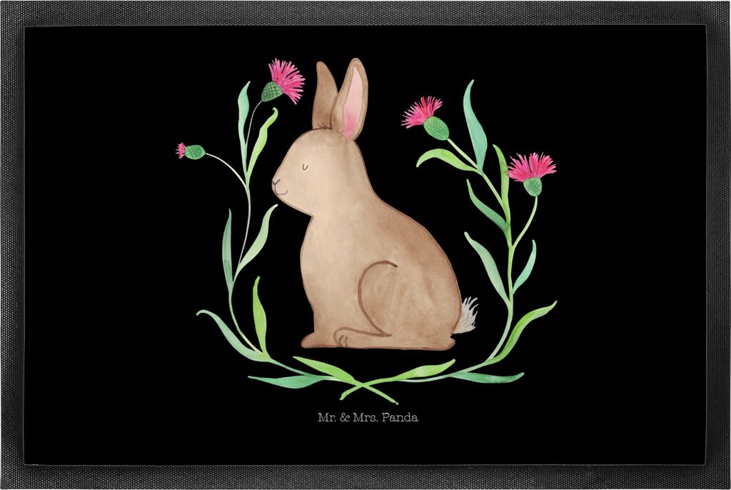 Mr. & Mrs. Panda Fussmatte Hase Sitzen 50 x 75 cm - Schwarz - Geschenk, Ostergrüße, Schmutzmatte, Ostern, Schmutzfangmatte, Kaninchen, Liebe, fu...