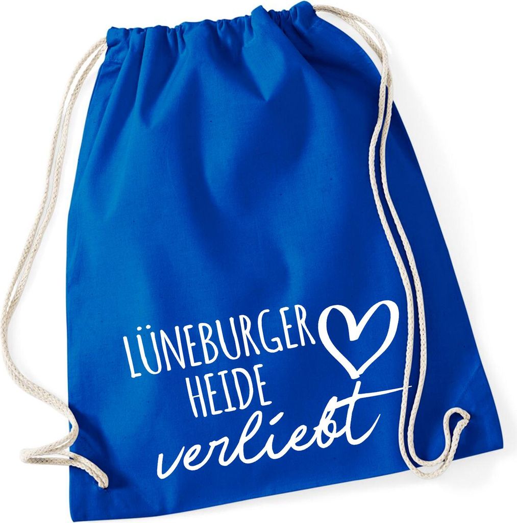 Huuraa Turnbeutel Lüneburger Heide verliebt 12 Liter Bright Royal Baumwolle Rucksack Geschenkidee
