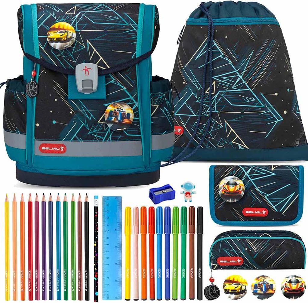 Belmil Schulranzen Set Classy Plus Racing Car Blue 10-teilig gefüllt
