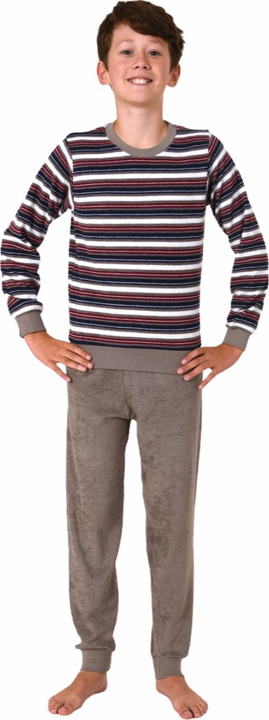 Cooler Jungen Frottee Pyjama langarm Schlafanzug mit Bündchen - 63560 ; grau , 128