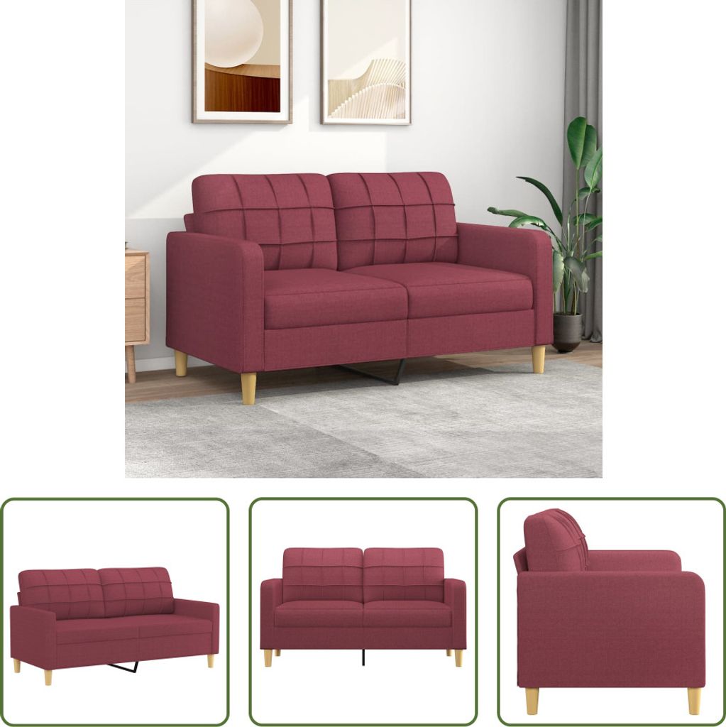 The Living Store 2-Sitzer-Sofa Weinrot 140 cm Stoff