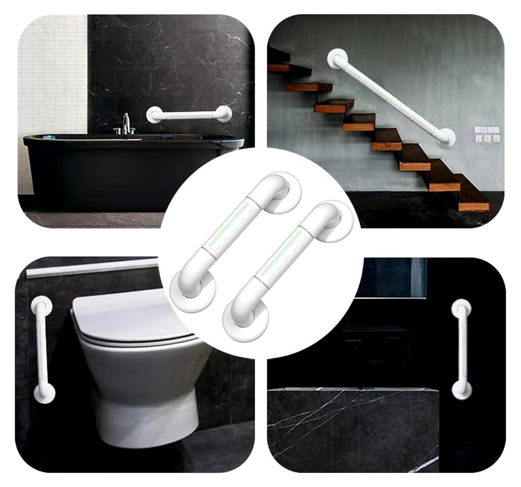 2 Stück Haltegriffe für die Dusche aus Edelstahl 304, Haltegriffe mit Fluoreszenz, 30 cm Haltegriffe für Senioren, Duschgriff für Badewanne, WC...