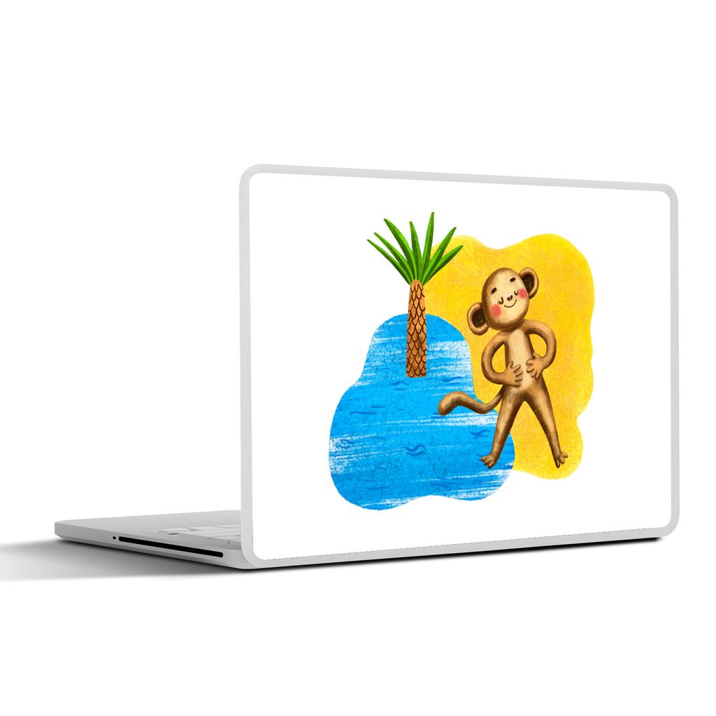 MuchoWow Laptop Aufkleber Sticker Cover Affe - Strand - Palme - Meer 32.5x23.5 cm - Sticker für Laptop - Selbstklebend