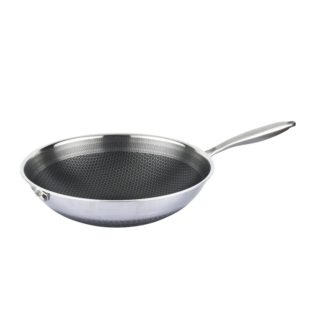 Cheffinger, padella wok in acciaio inox premium con struttura a nido d'ape e rivestimento antiaderente 32 cm, argento