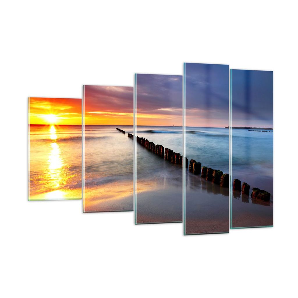Bilder auf glas - Meer Küste Strand Sonnenaufgang - 150x100cm - Glasbilder - Wandbilder - Kunstdruck - Wanddekoration aus Glas - Glas Bilder - Wan...