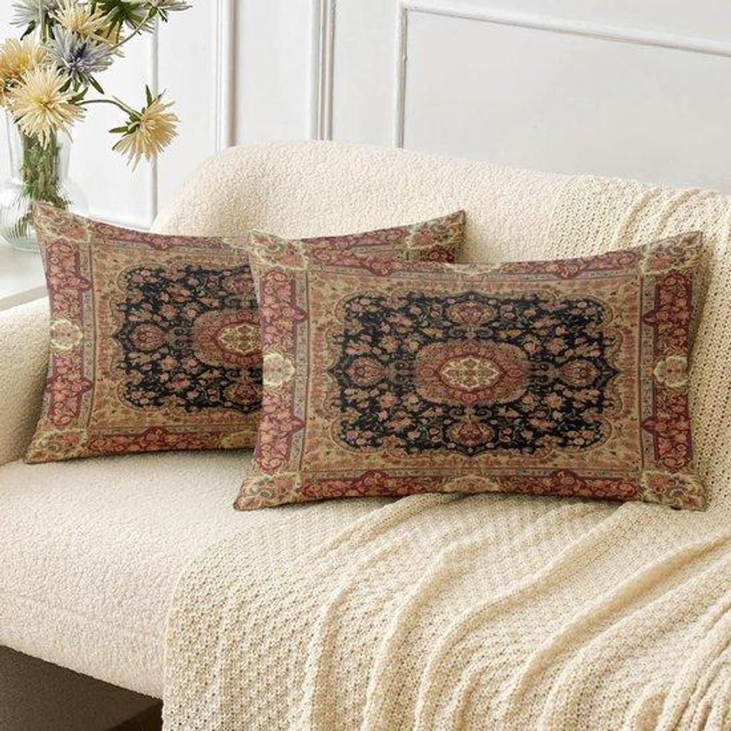 Famanu Kissenbezüge Set 2 Stück 30 x 50 cm – Boho Blumenmuster, wetterfest für Garten und Terrasse