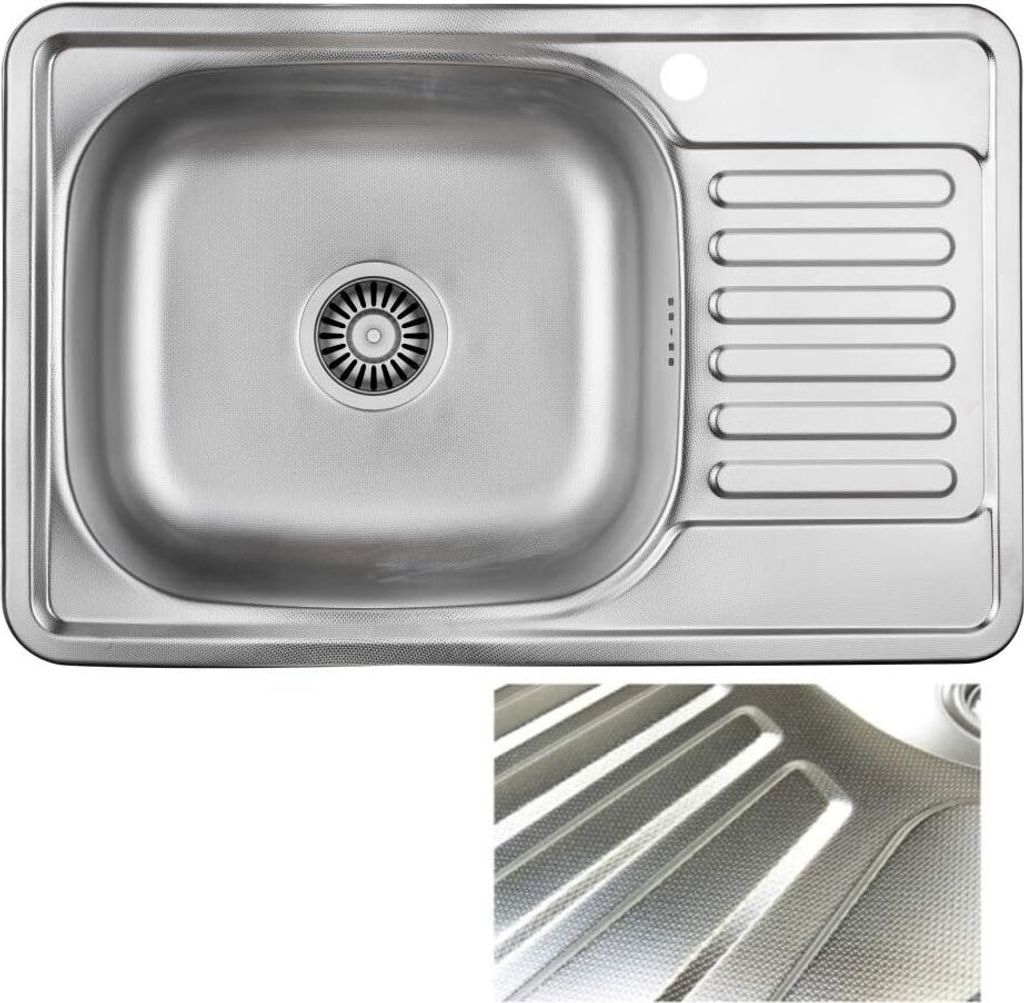 VBChome Einbauspüle 66x42 Leinenstruktur Edelstahl Rechts Produktbild 