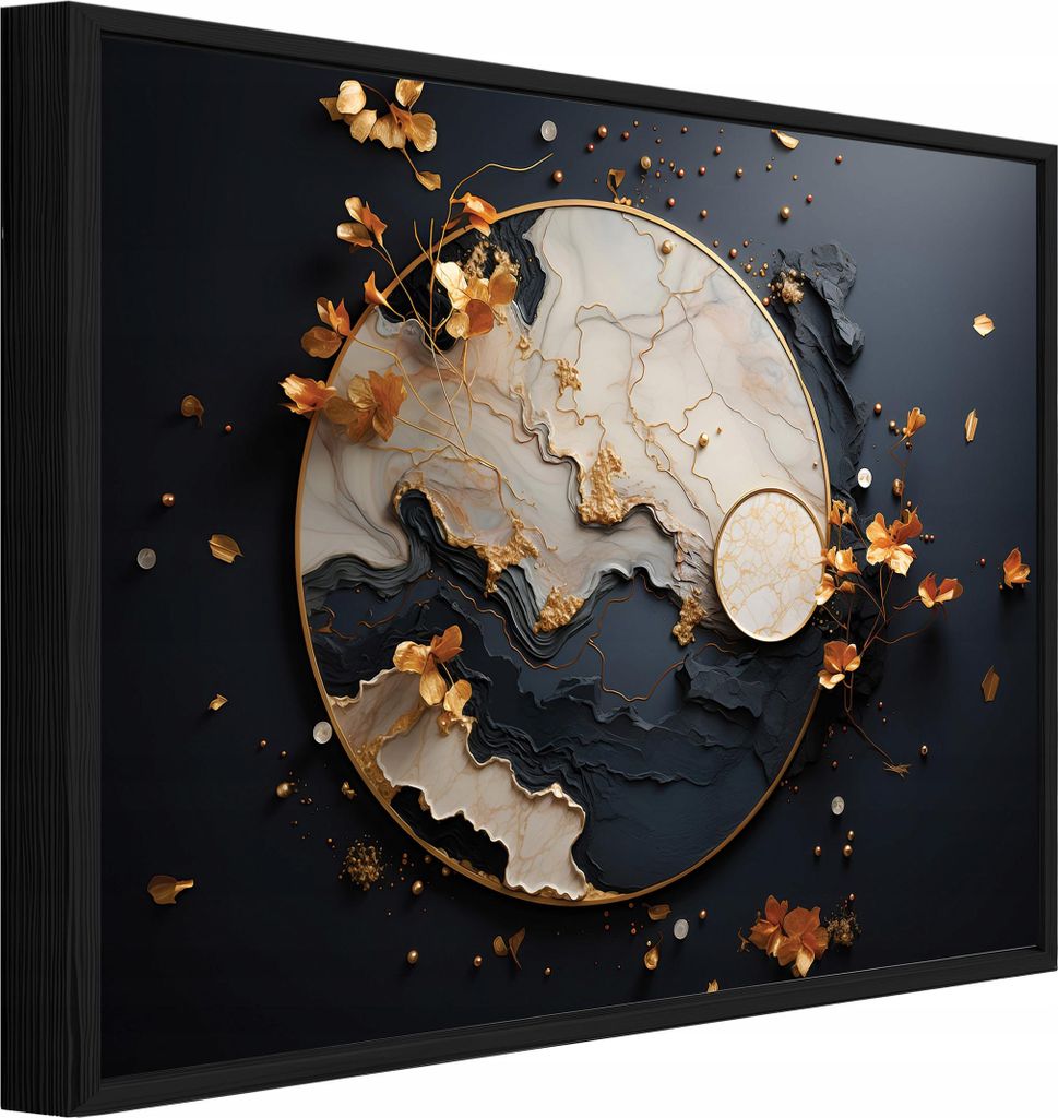 Bilder mit Rahmen Abstrakt Glamour Modern - 60x40 cm - Wandbilder Wohnzimmer Schlafzimmer - Leinwand Bilder mit Rahmen Schwarz - PPR14902O4