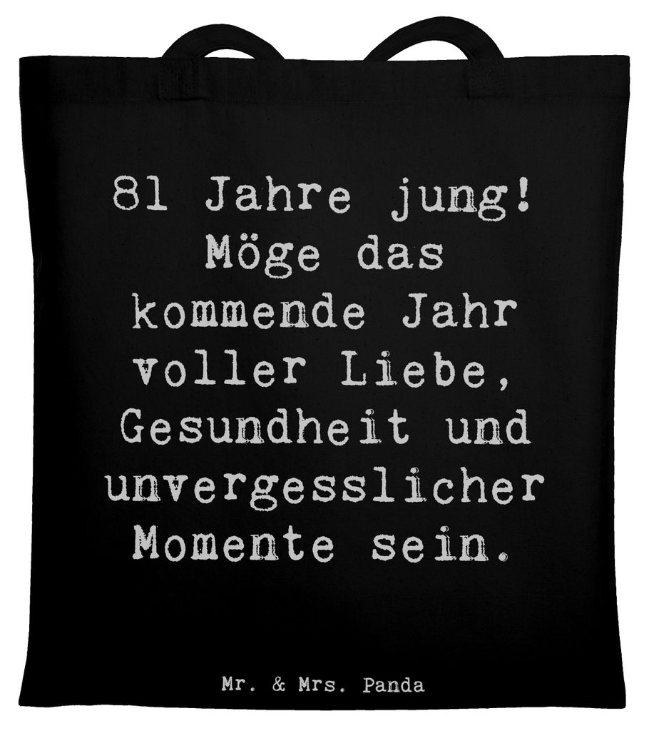 Mr. & Mrs. Panda Beutel Spruch 81. Geburtstag - Schwarz - Geschenk, Gesicht, Jutetasche, einkaufsshopper, jung, zauberhaft, Alter, Happy Birthday, ...