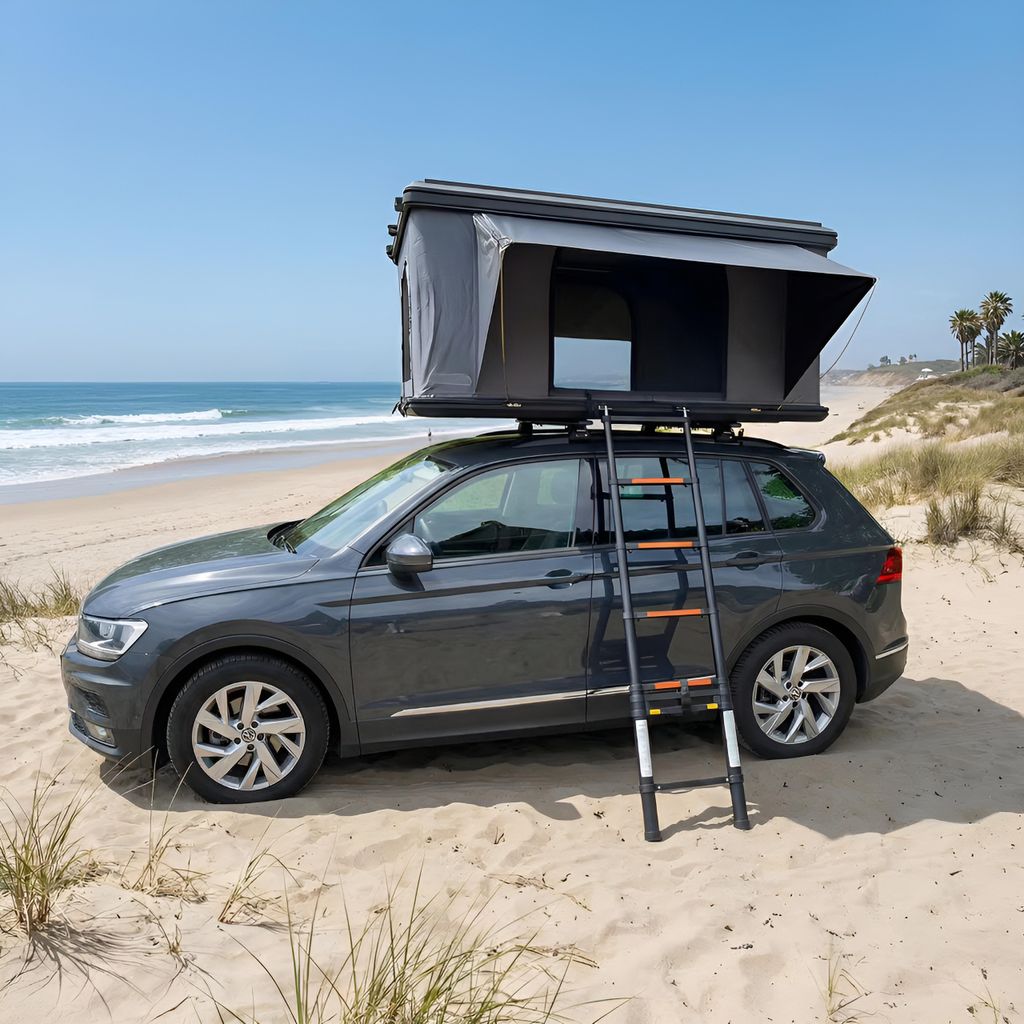 Aluminium Hardcase Autodachzelt Grau 2-3 Personen mit Dachträgern, Isolation, USB und LED Licht, Luxus Modell