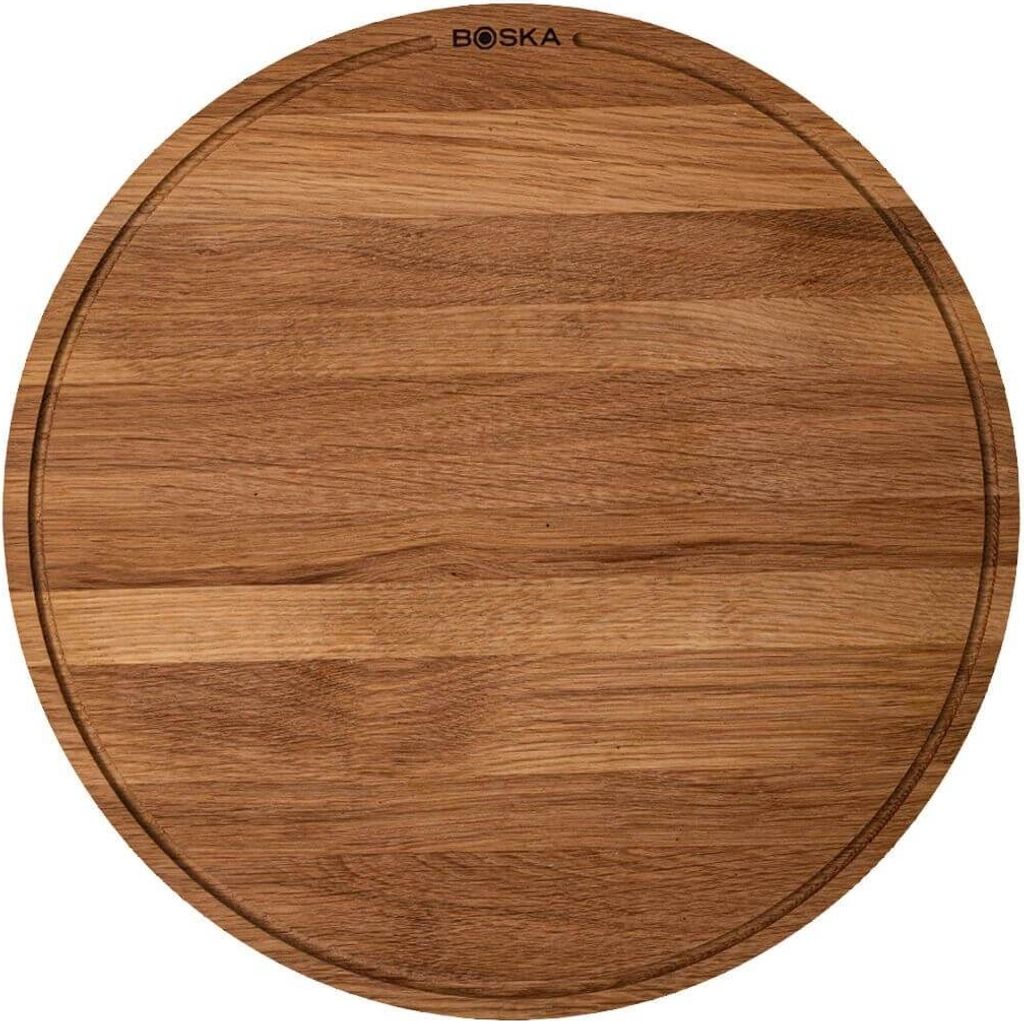Boska Pizzabrett Friends XL / Pizza Teller / Eichenholz / 40cm / Pizza Blech Rund mit Praktischer Auffangrinne / Auch zum Frühstück, Mittag- u...