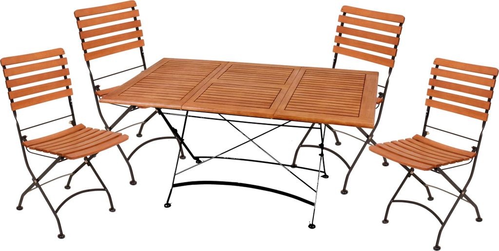 Garten-Sitzgruppe TOR 5-tlg. - Eukalyptus, Schwarz, Ohne Armlehne | Gartenmöbel-Set Gartengarnitur Garten-Essgruppe mit Stühlen und Esstisch