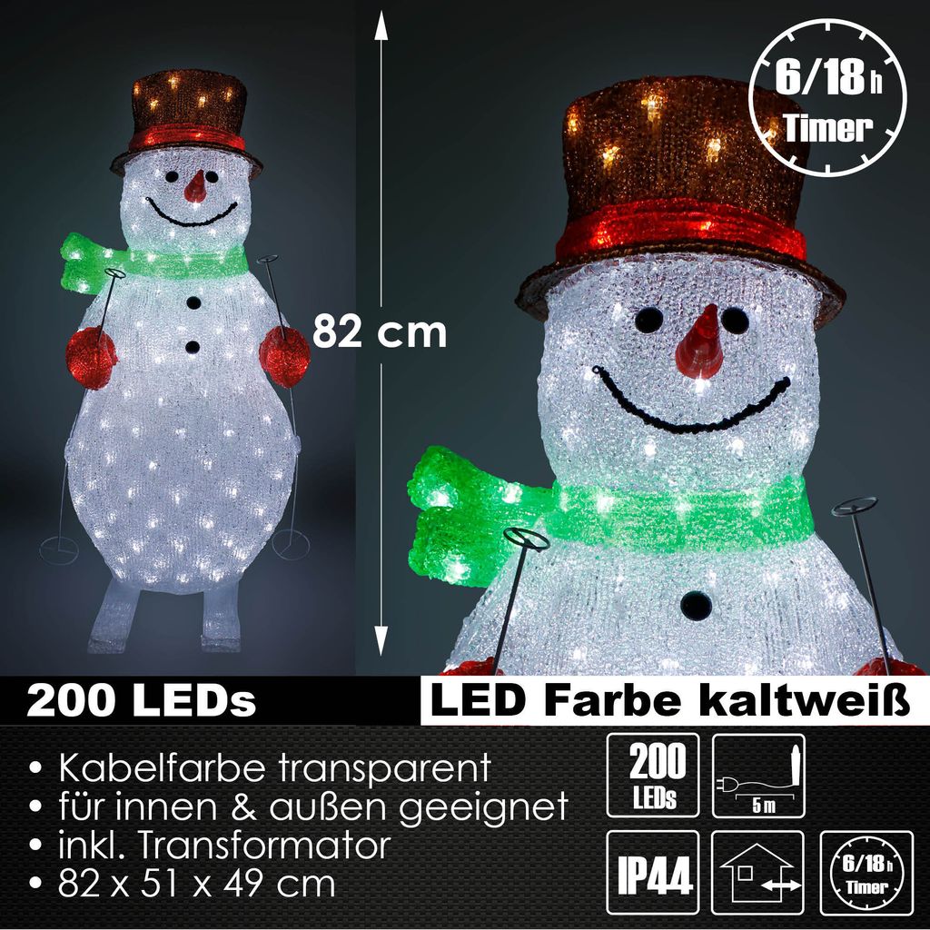 XL LED Acryl Schneemann Figur 82cm beleuchtet Produktbild 