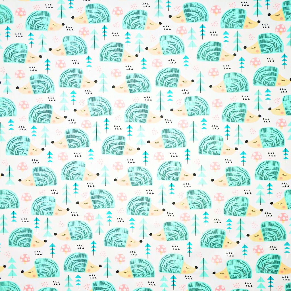 Baumwolle 100% Igel mintfarben auf weißem Hintergrund