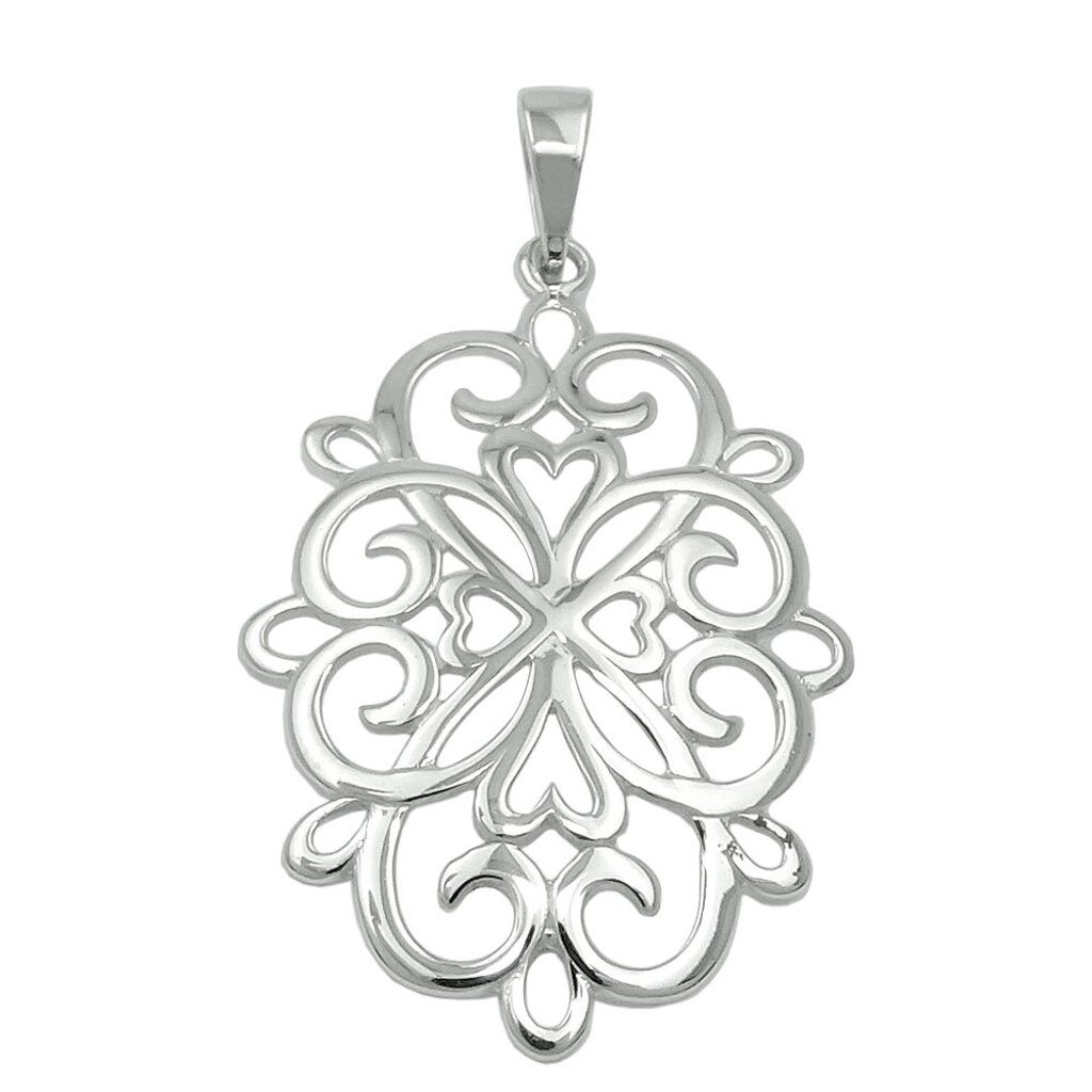 Anhänger 27x19mm filigrane Blume glänzend rhodiniert Silber Produktbild 