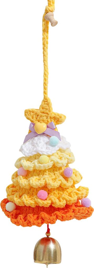 Gestrickter Weihnachtsbaumschmuck, mehrlagiger Mini-Häkel-Weihnachtsbaum, hängende Dekoration mit Glocke und Sternspitze, bunter kleiner Weihnach...