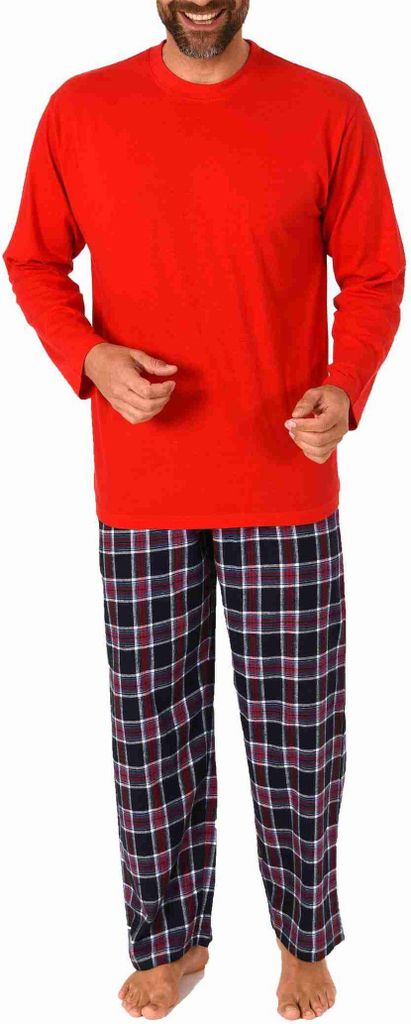Herren langarm Schlafanzug Pyjama mit karierter Flanell Hose - 222 101 10 873 ; rot , 52