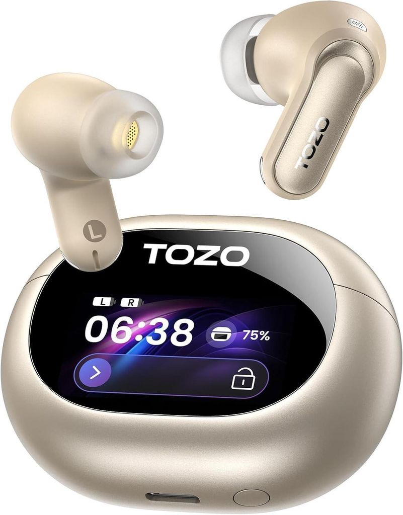 TOZO NC20 Pro Kabellose Bluetooth Kopfhörer mit Smart-Touchscreen, Adaptive Aktive Geräuschunterdrückung, LDAC Hi-Res Audio, 12mm Treiber, Gamin...