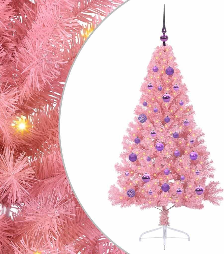 vidaXL Künstlicher vorbeleuchteter Weihnachtsbaum Rosa 150 cm PVC