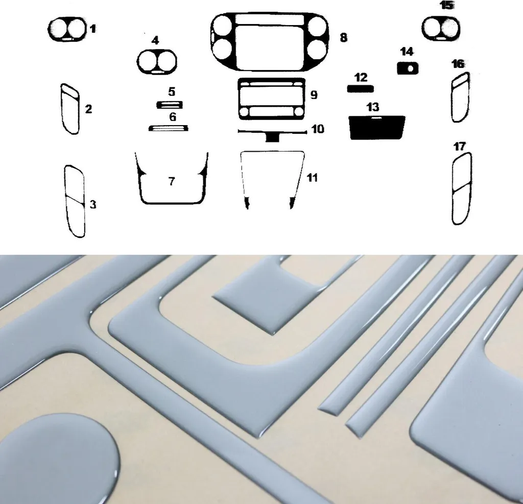 Kit Décoration Cockpit VW Tiguan 2011-2016 - Look Aluminium brossé 17pcs